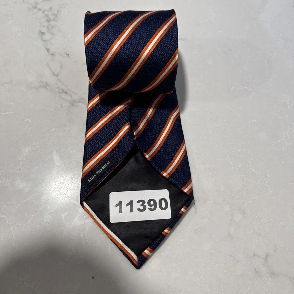 Silk Repp Tie Blue‎ Orange Striped 100% Silk 59